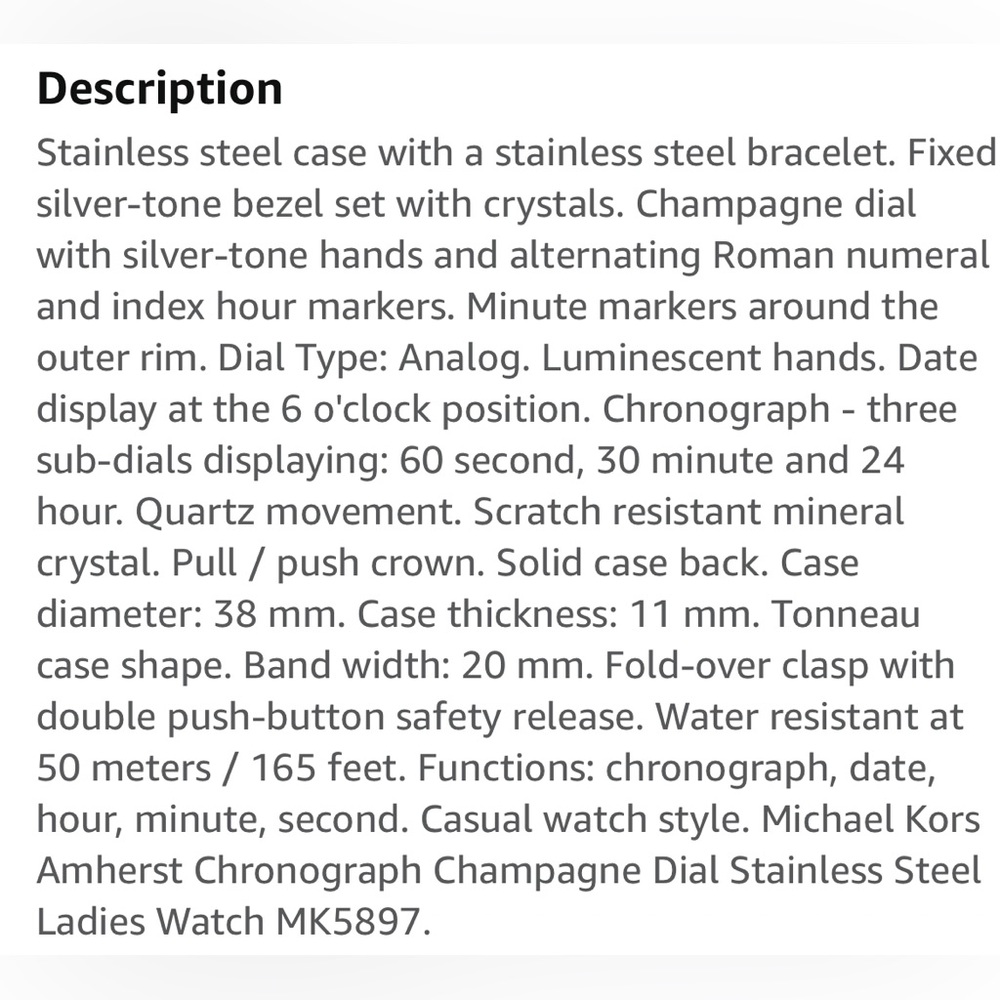 Michael Kors Amherst Chronograph Champagne Dial Stainless Steel MK-5897 Watch - Picture 7 of 7